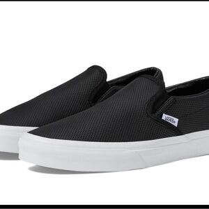 Vans Women’s Black and White leather Slip-On Sneakers